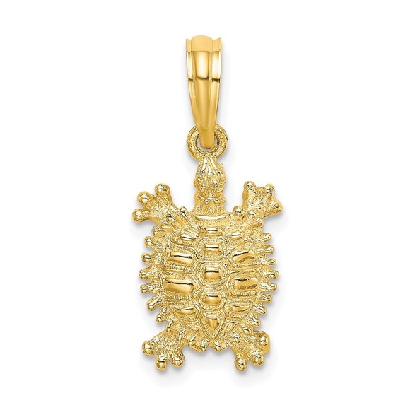 10k Yellow Gold Mini 2-D Land Turtle Necklace Charm Pendant
